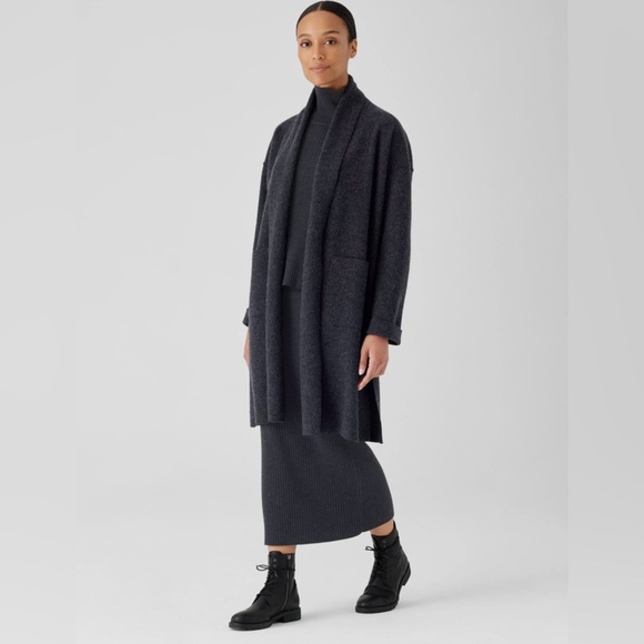 Eileen Fisher Lightweight Boiled Wool High Collar Coat in Regenerative Wool XS - Picture 6 of 6